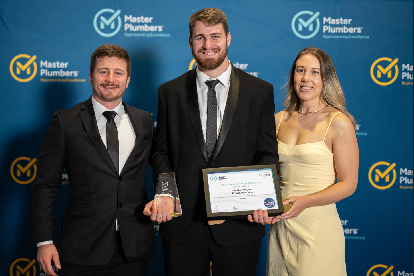 Masterlink apprentice Eric Gruythuysen, his partner and Masterlink Regional Manager, Callum Dimond